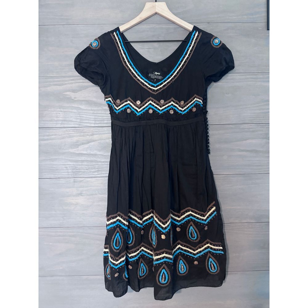 Johnny Was Joystick Embroidered Handmade Dress Women's Size Medium‎ Black